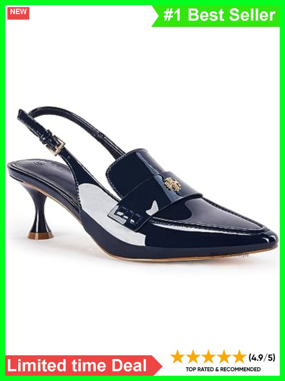 Pointed Toe Slingback Kitten Heel Pumps Ankle Buckle Dress Sandals
